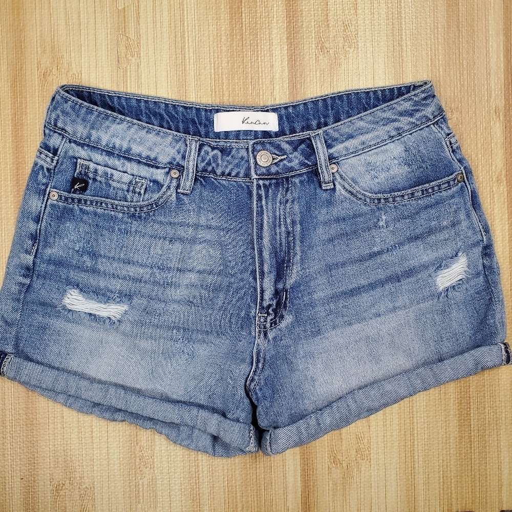 KanCan Distressed Cuffed Blue Denim Jean Shorts Size Medium